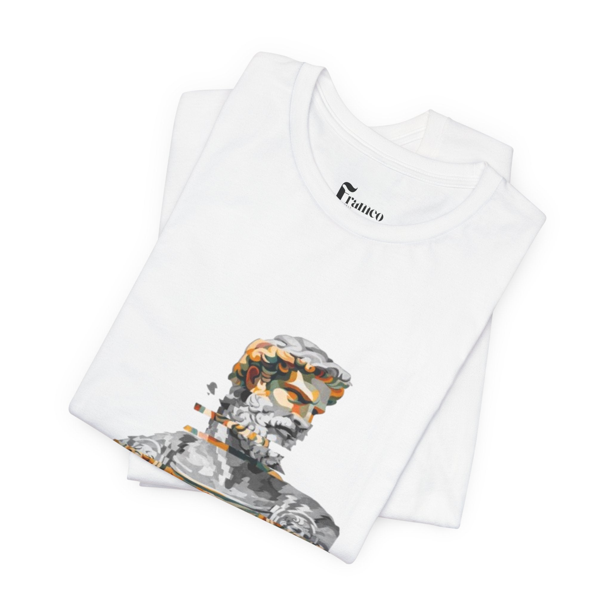 Stoic Sculpture Art Tee — Glitch Marble Bust Graphic T-Shirt