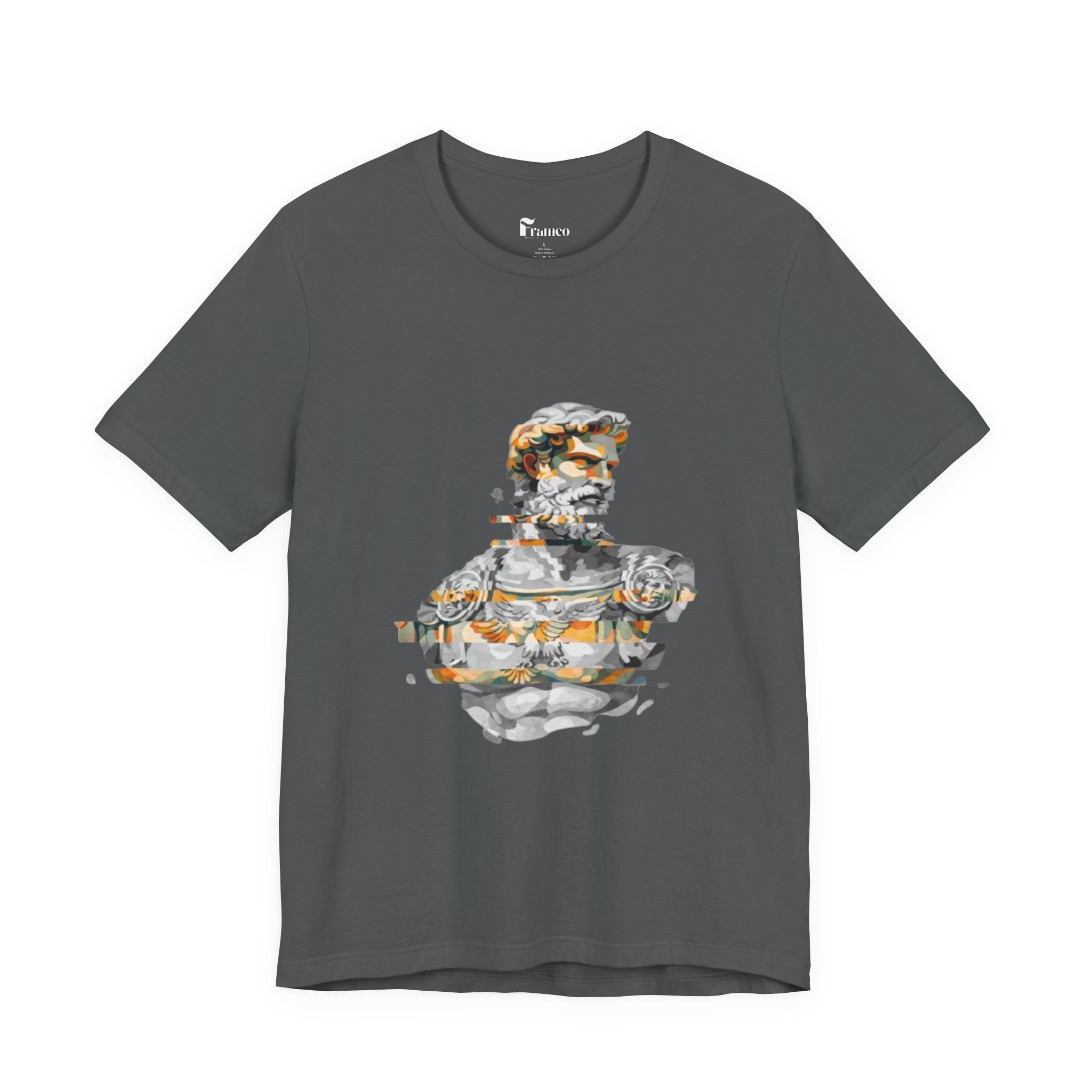 Stoic Sculpture Art Tee — Glitch Marble Bust Graphic T-Shirt