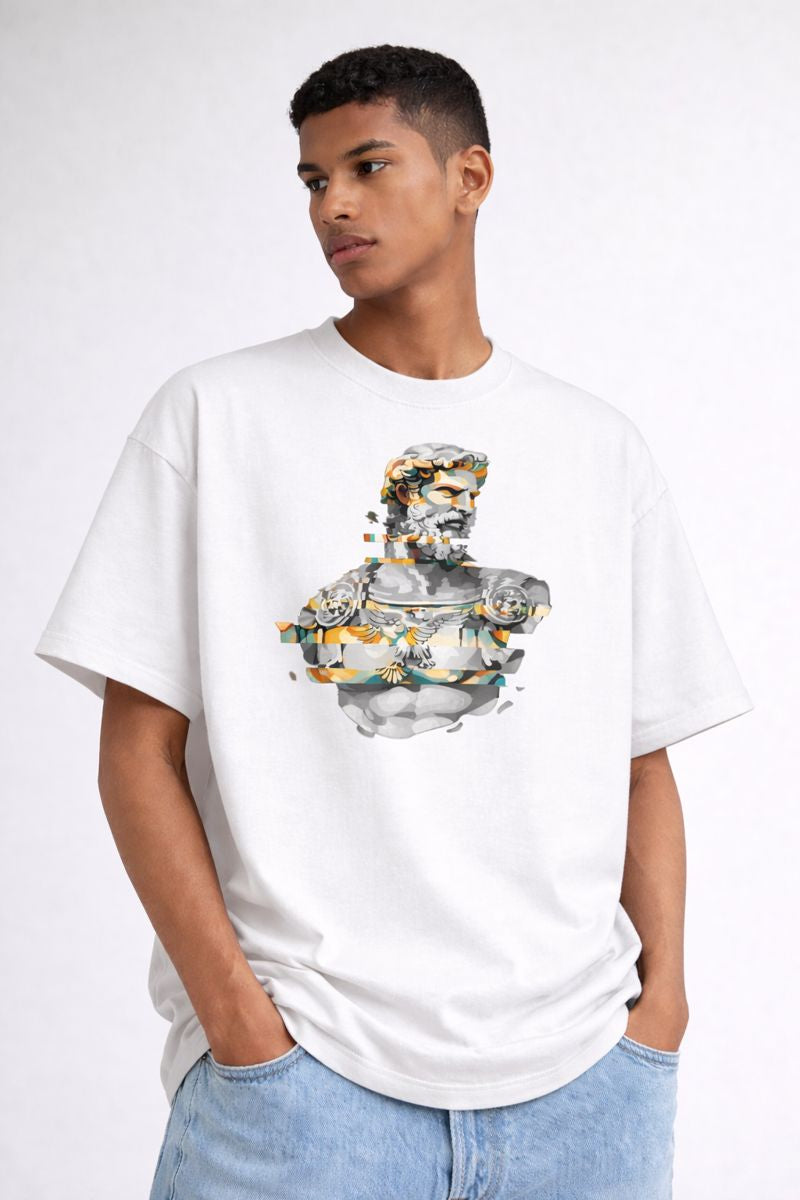 Stoic Sculpture Art Tee — Glitch Marble Bust Graphic T-Shirt