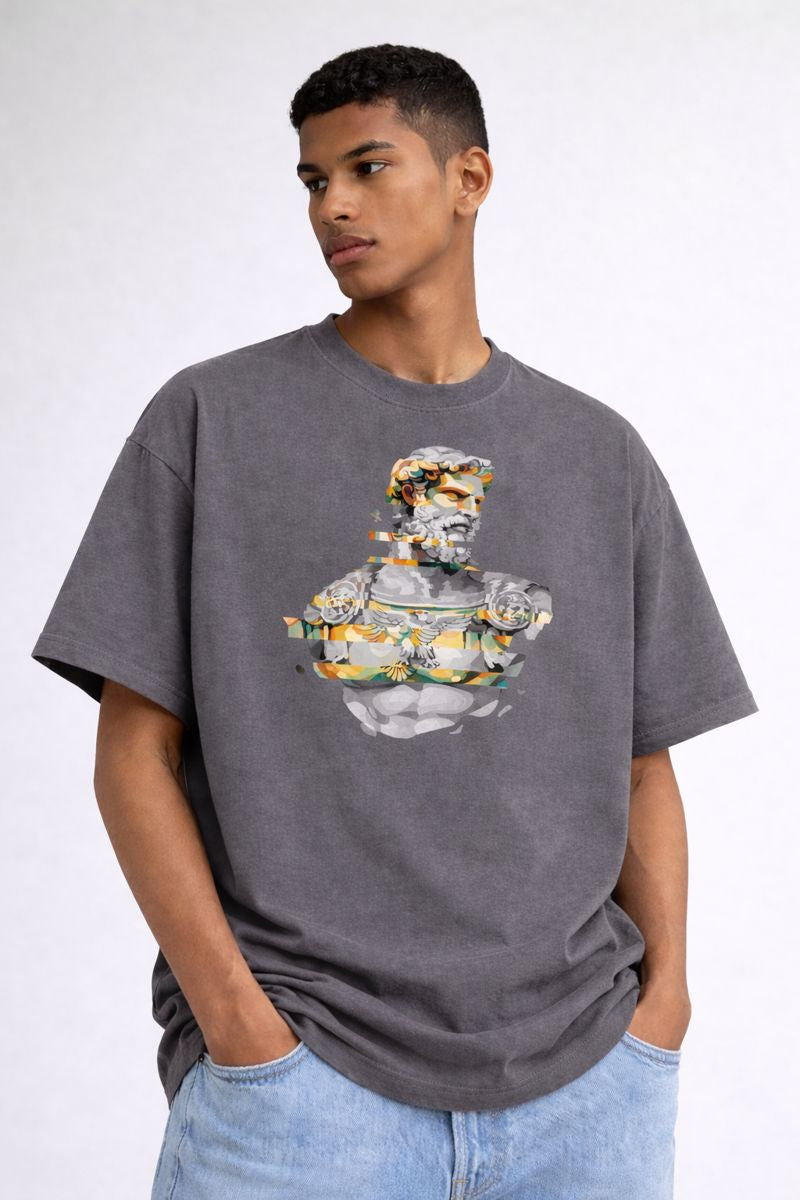 Stoic Sculpture Art Tee — Glitch Marble Bust Graphic T-Shirt