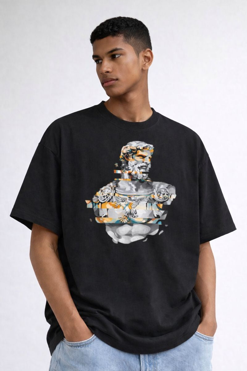 Stoic Sculpture Art Tee — Glitch Marble Bust Graphic T-Shirt