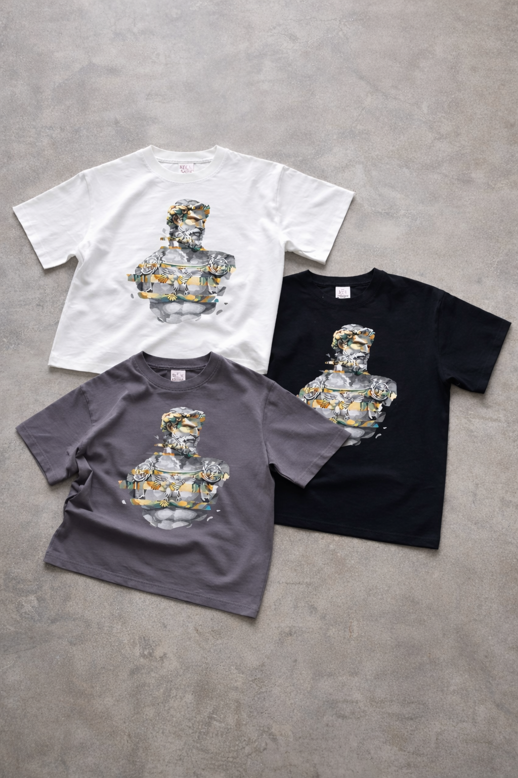 Stoic Sculpture Art Tee — Glitch Marble Bust Graphic T-Shirt