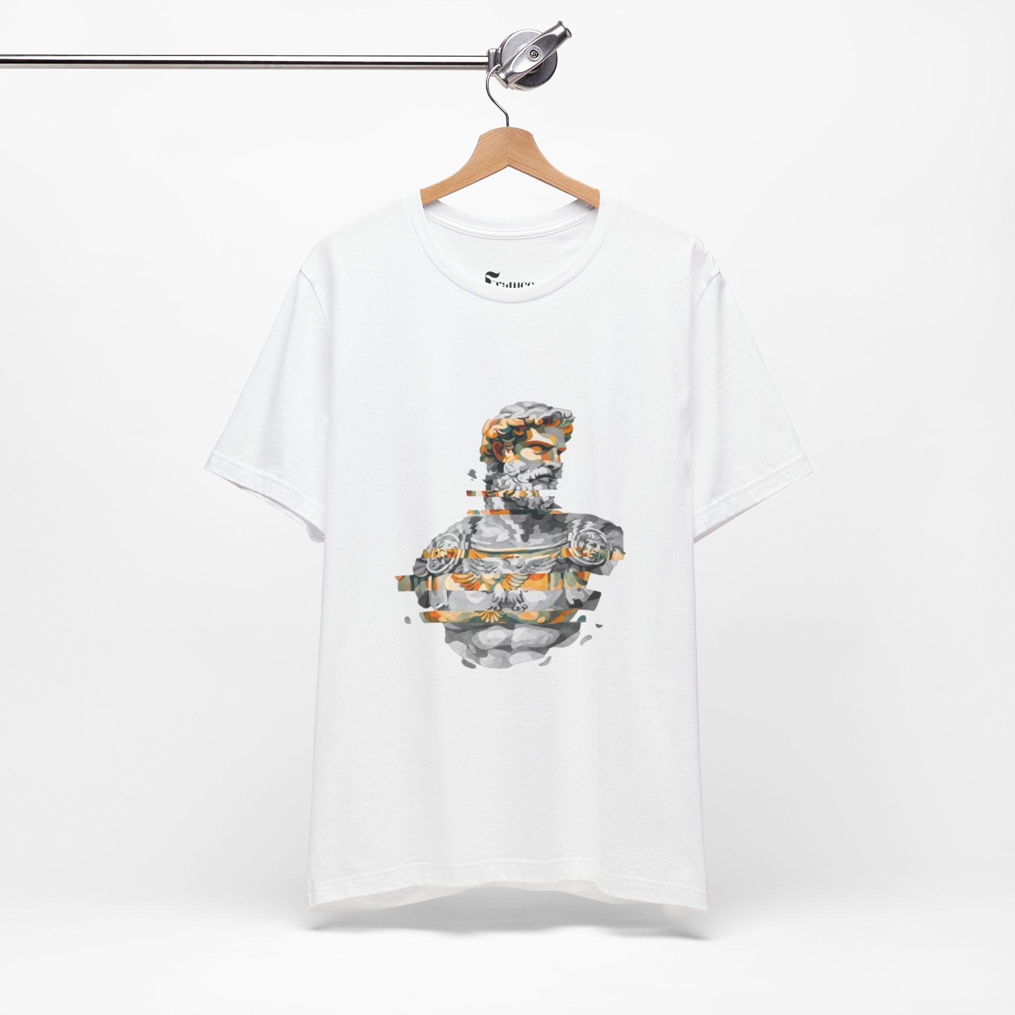 Stoic Sculpture Art Tee — Glitch Marble Bust Graphic T-Shirt